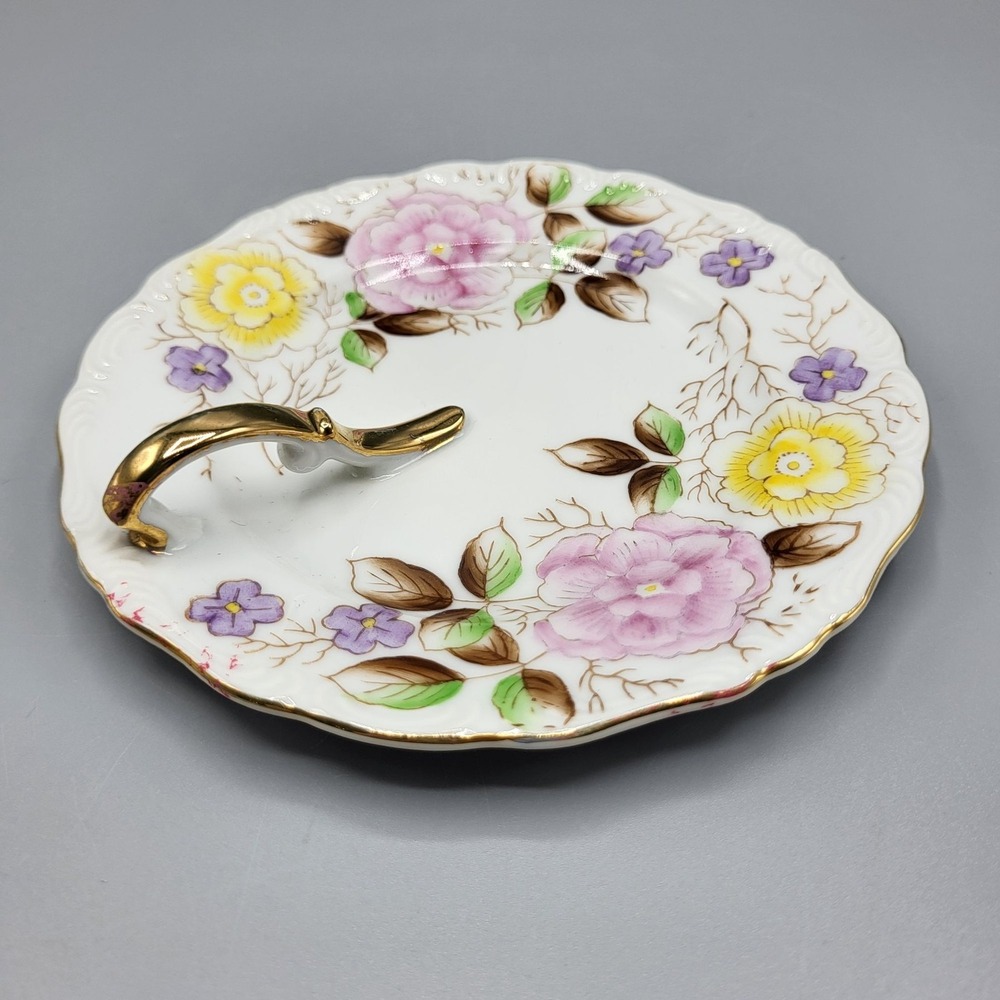 Vintage Hinode Japan Floral Porcelain Candy Nappy Dish Lemon Plate Colorful 6"